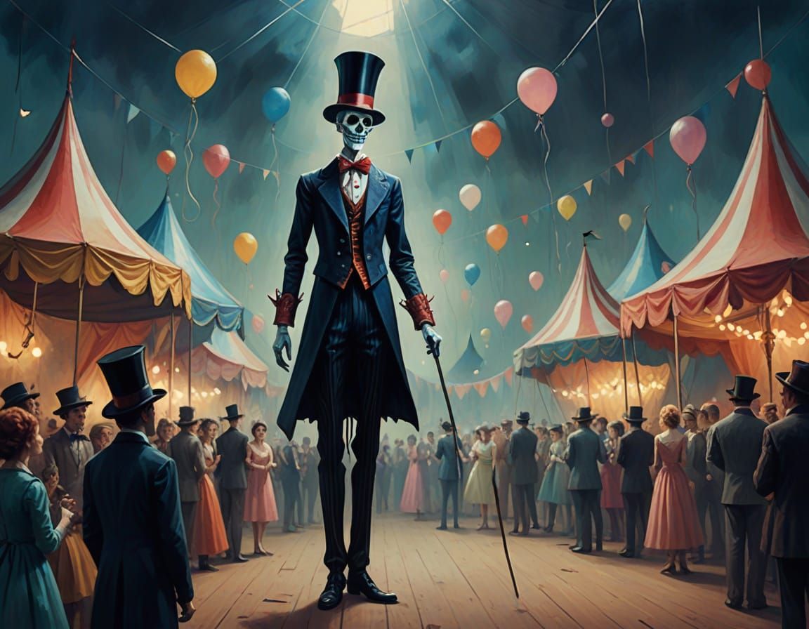 Surreal Stilt Walker Performance with Strange Audience