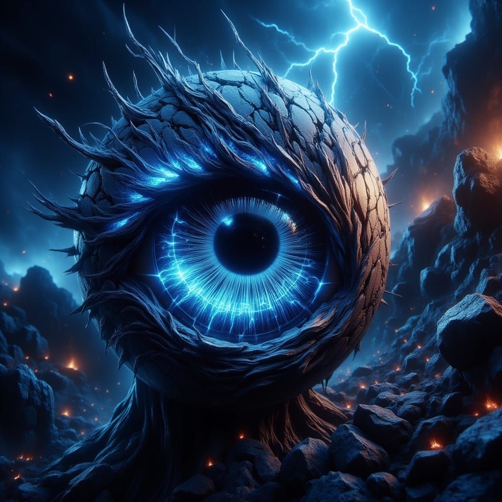Surrealistic Eyeball in Hyper-Detailed, Cyberpunk Style