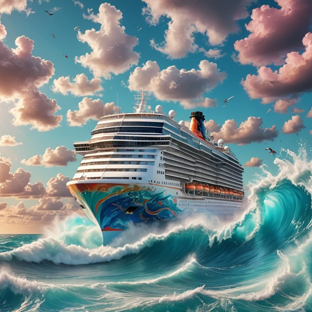 Cruise Ship Sails the Caribbean Sea in Splash Art