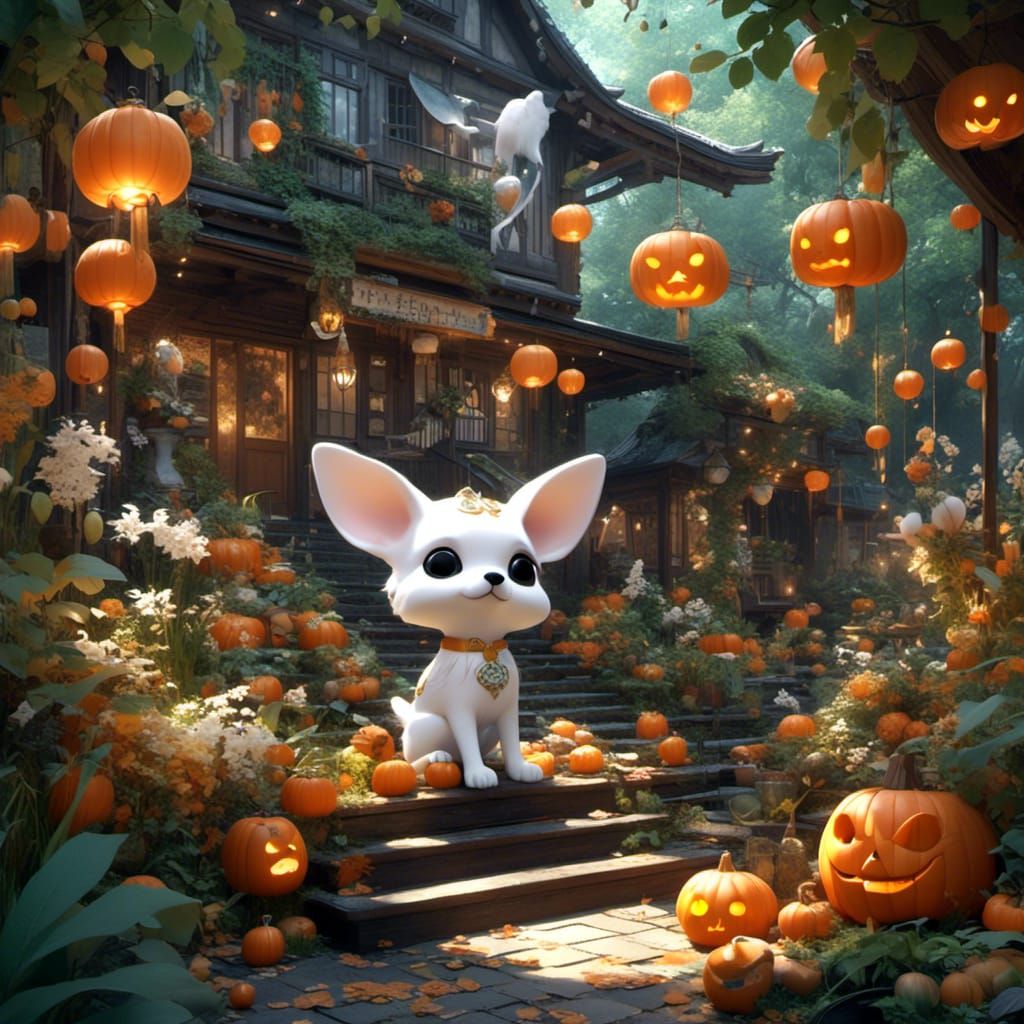 Whimsical Low Poly Art with Ghosts and Autumnal Theme