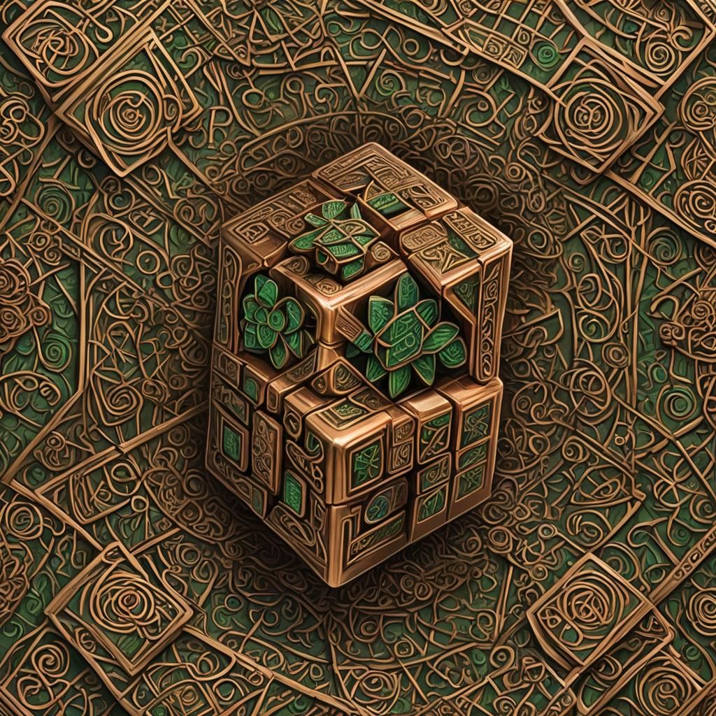 Surreal Celtic Rubik's Cube in Mas-Surrealism Style