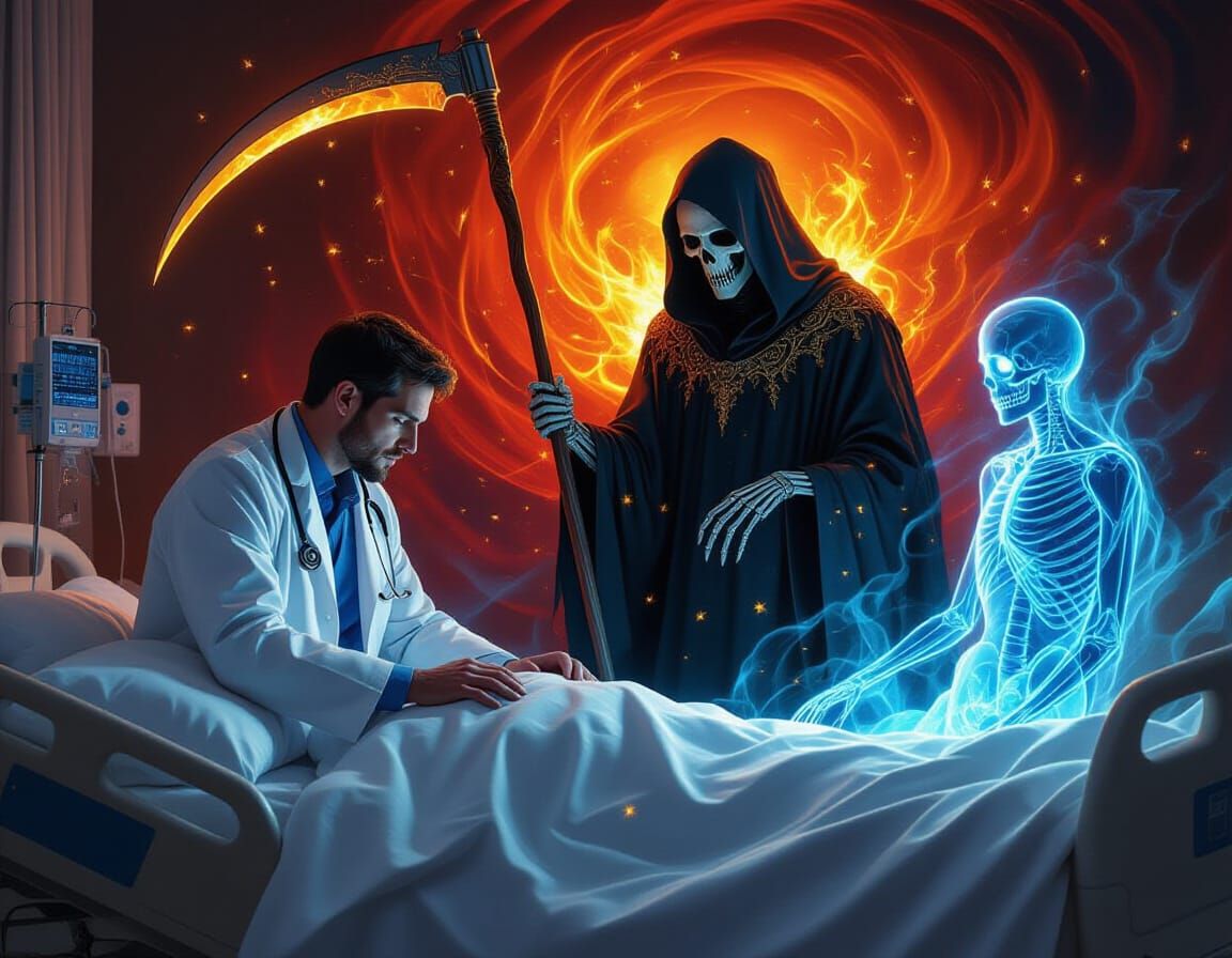 Grim Reaper in Hospital Room: Hyperrealistic Art