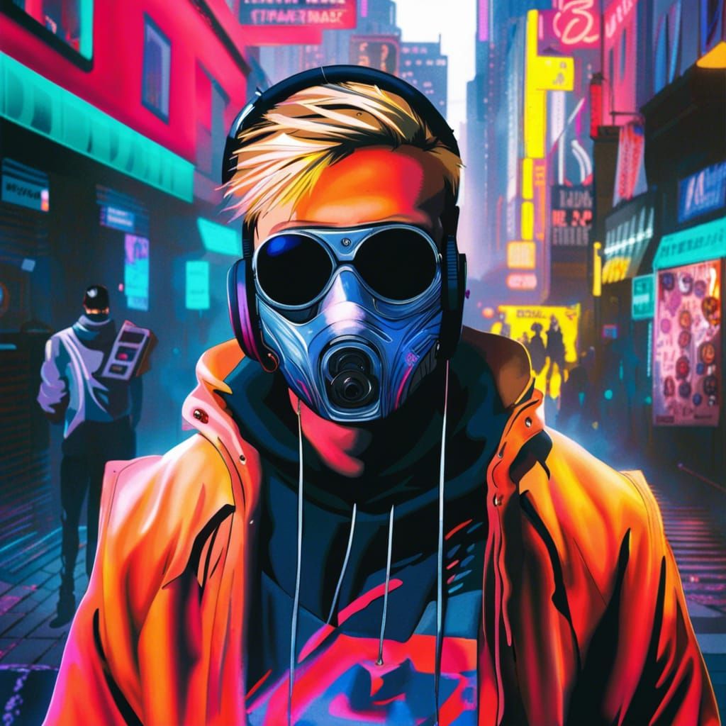 Cyberpunk DJ in Neon Cityscape
