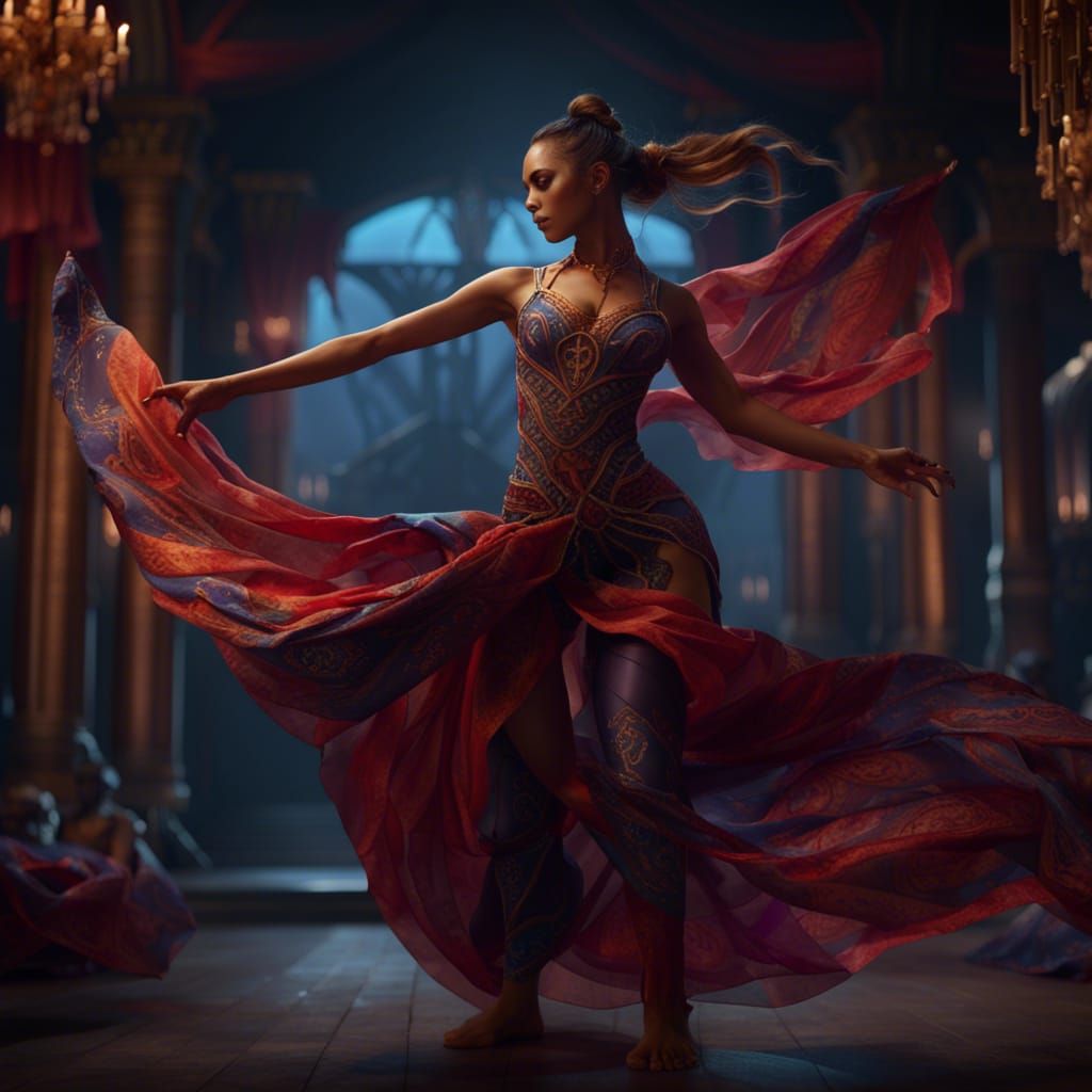 Elegant Dancer in Gorean Silks, Digital Art