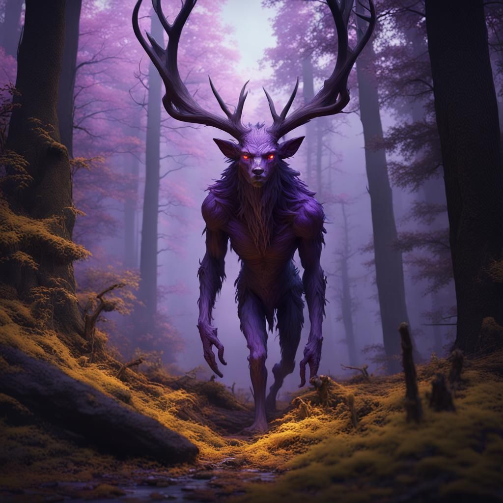 Detailed Wendigo in Forest, Dark Fantasy Concept Art