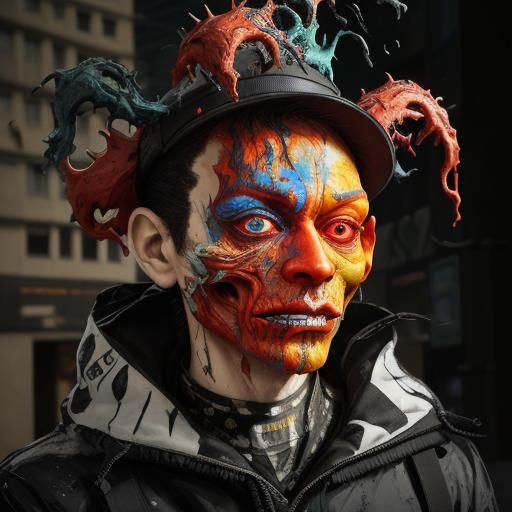 Abstract Grotesque Figure in Dystopian Cityscape