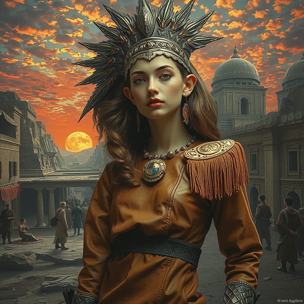 Ancient City on Red Plain Under Azure Sky