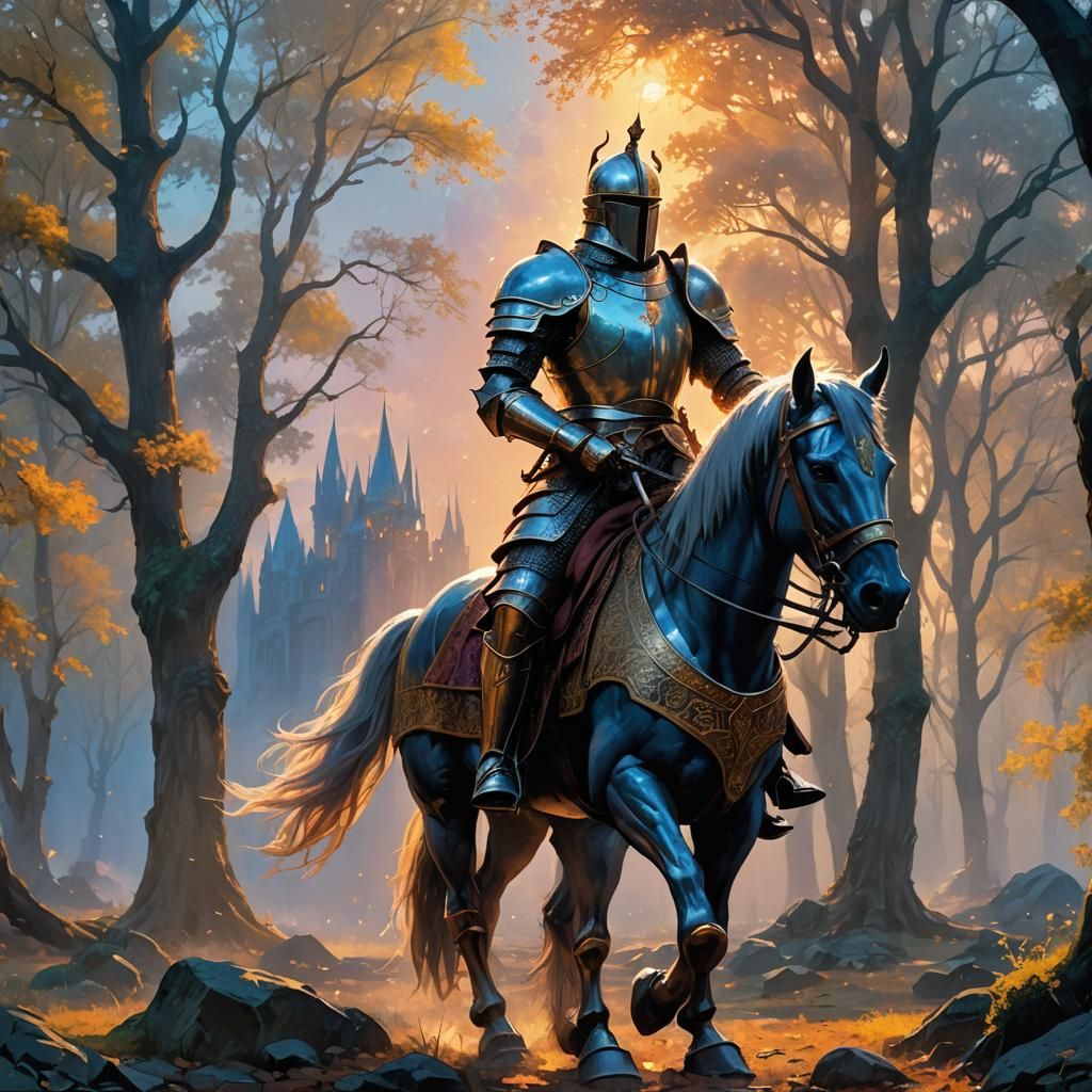 Knight in Gothic City at Dawn: Matte Painting