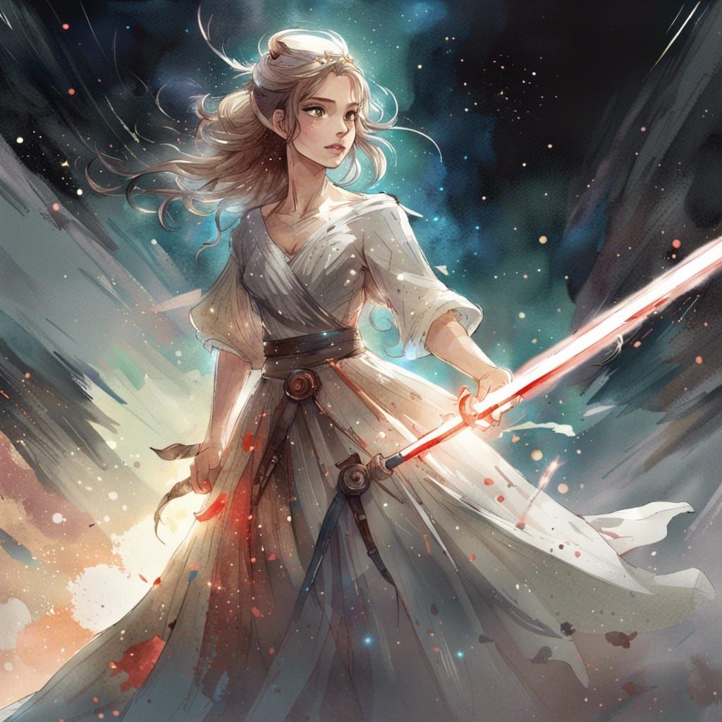 Beautiful Princess Ready for Battle in Watercolor Style