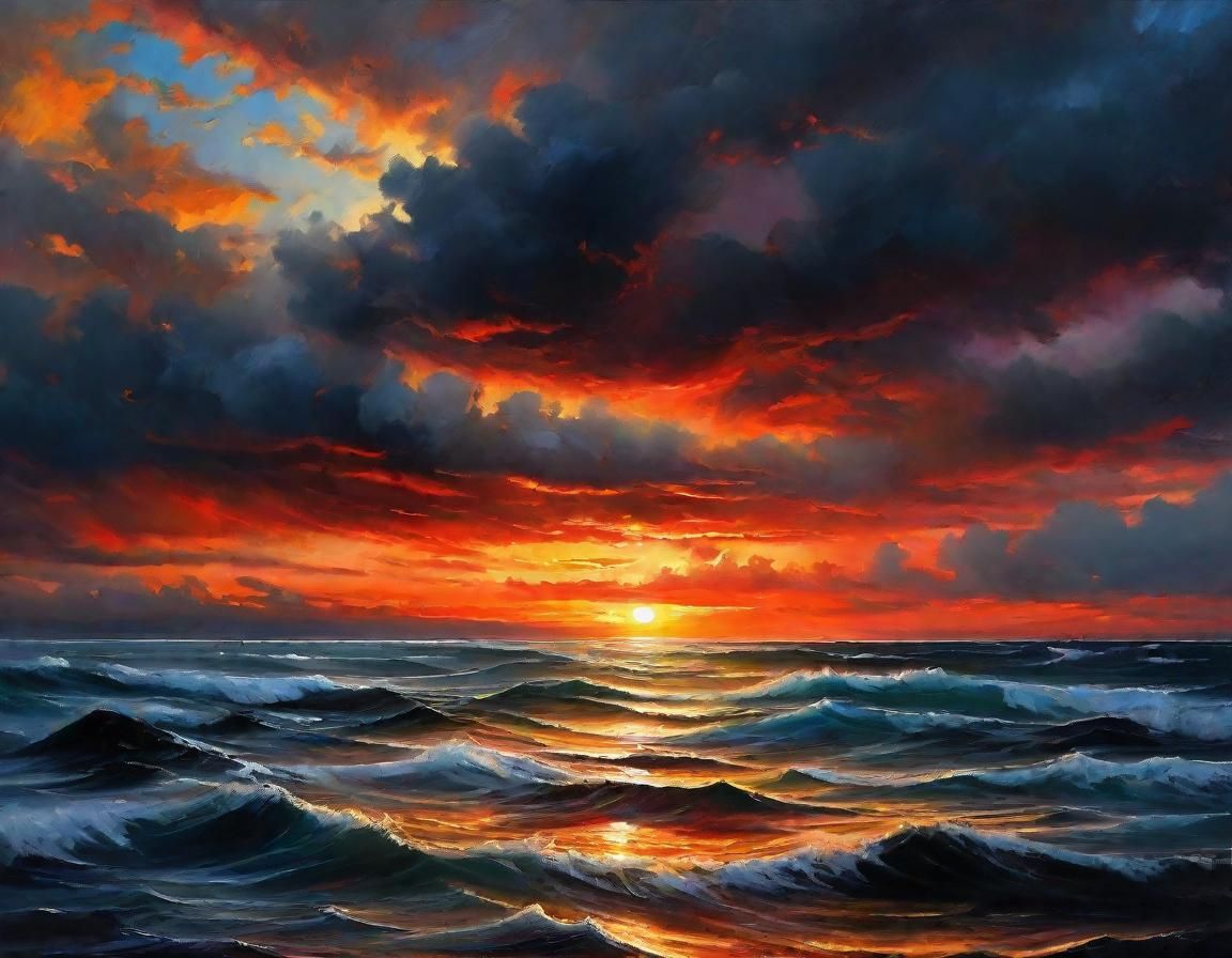 Epic Naval Warfare at Sunset: Painterly Coastal Scene