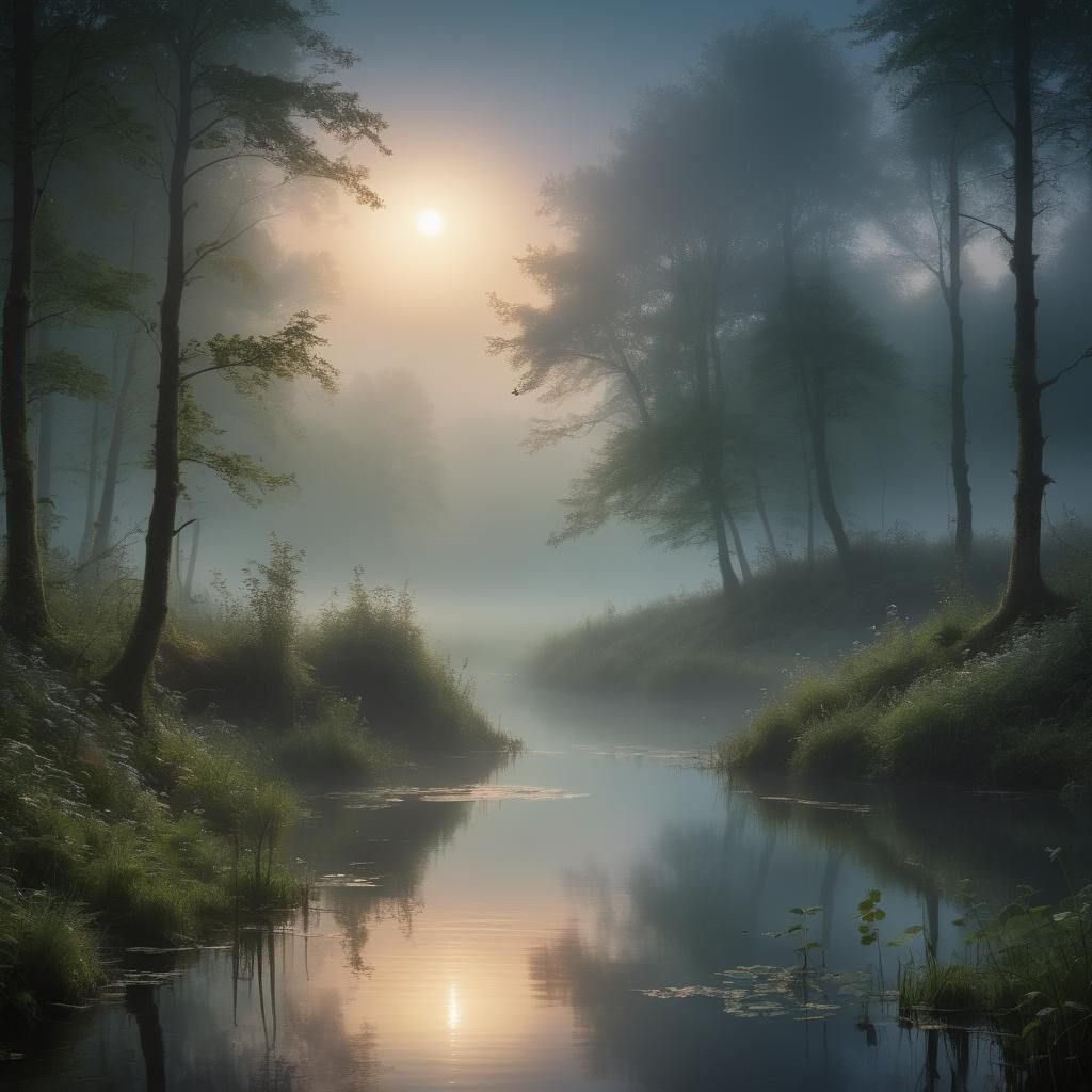 Twilight Forest Sphere Above Lake