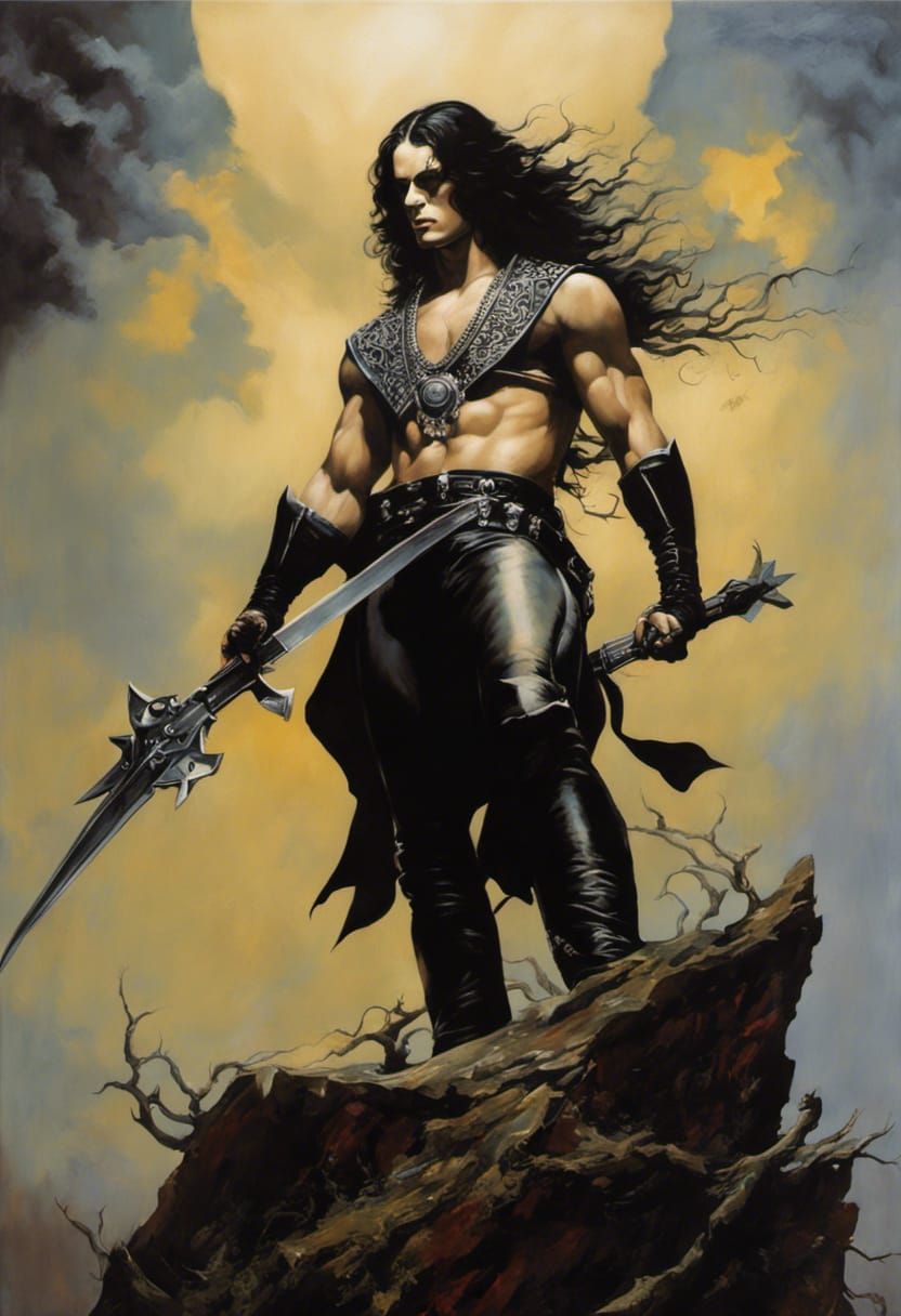 Gothic Male Portrait with Tattoos in Acrylic Style