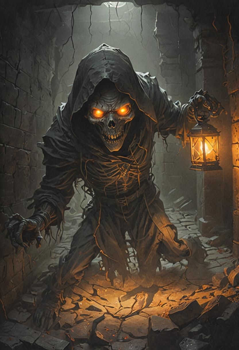 Ghoul Stalking in Crypt: Dark Fantasy Concept Art