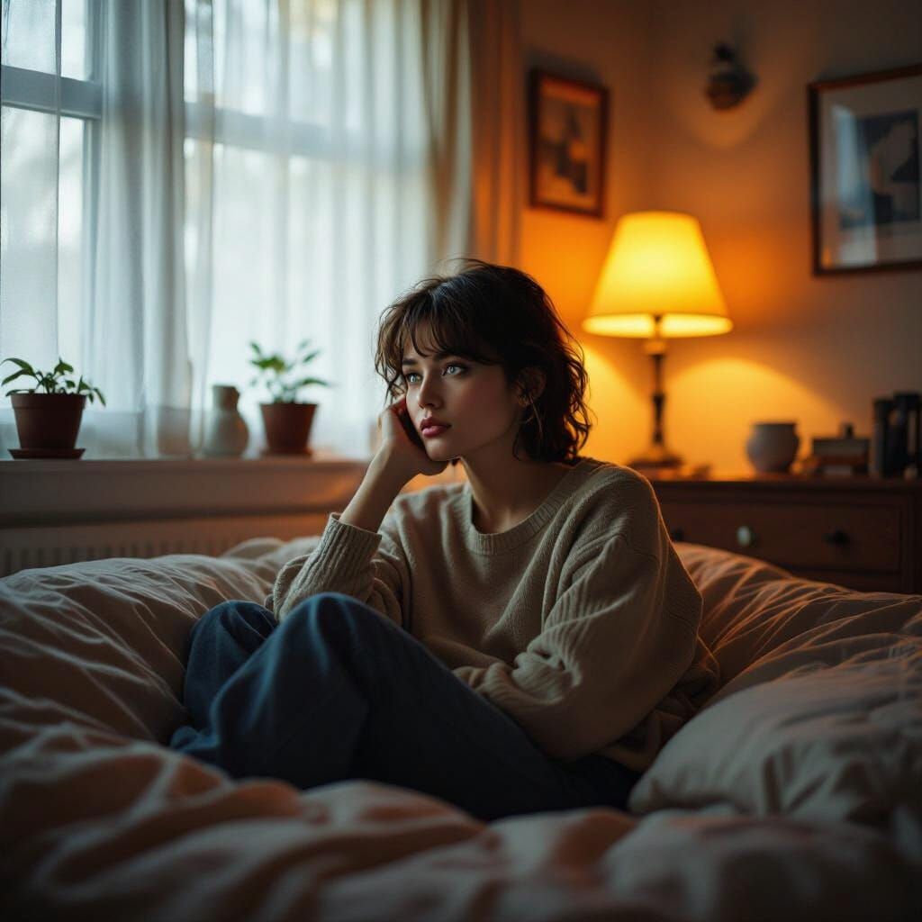 Brooding Person in Golden Hour Light, Cinematic Photo
