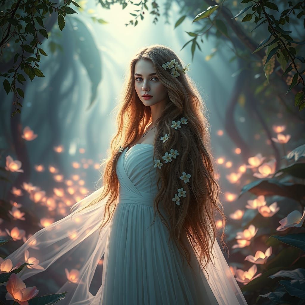 Mystical Garden Portrait in Art Nouveau Style