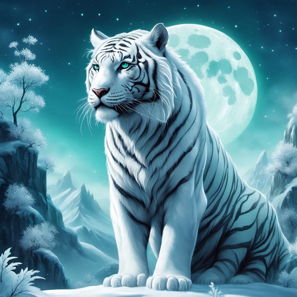 Majestic White Tiger-Dragon on Frozen Mountain