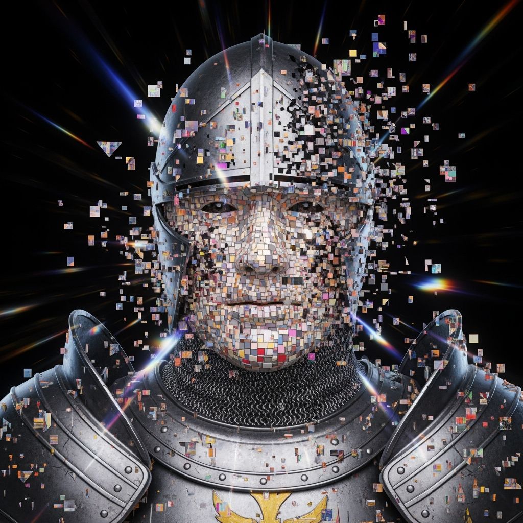 Glitch Knight: Fragmented Medieval Portrait in Digital Art S...