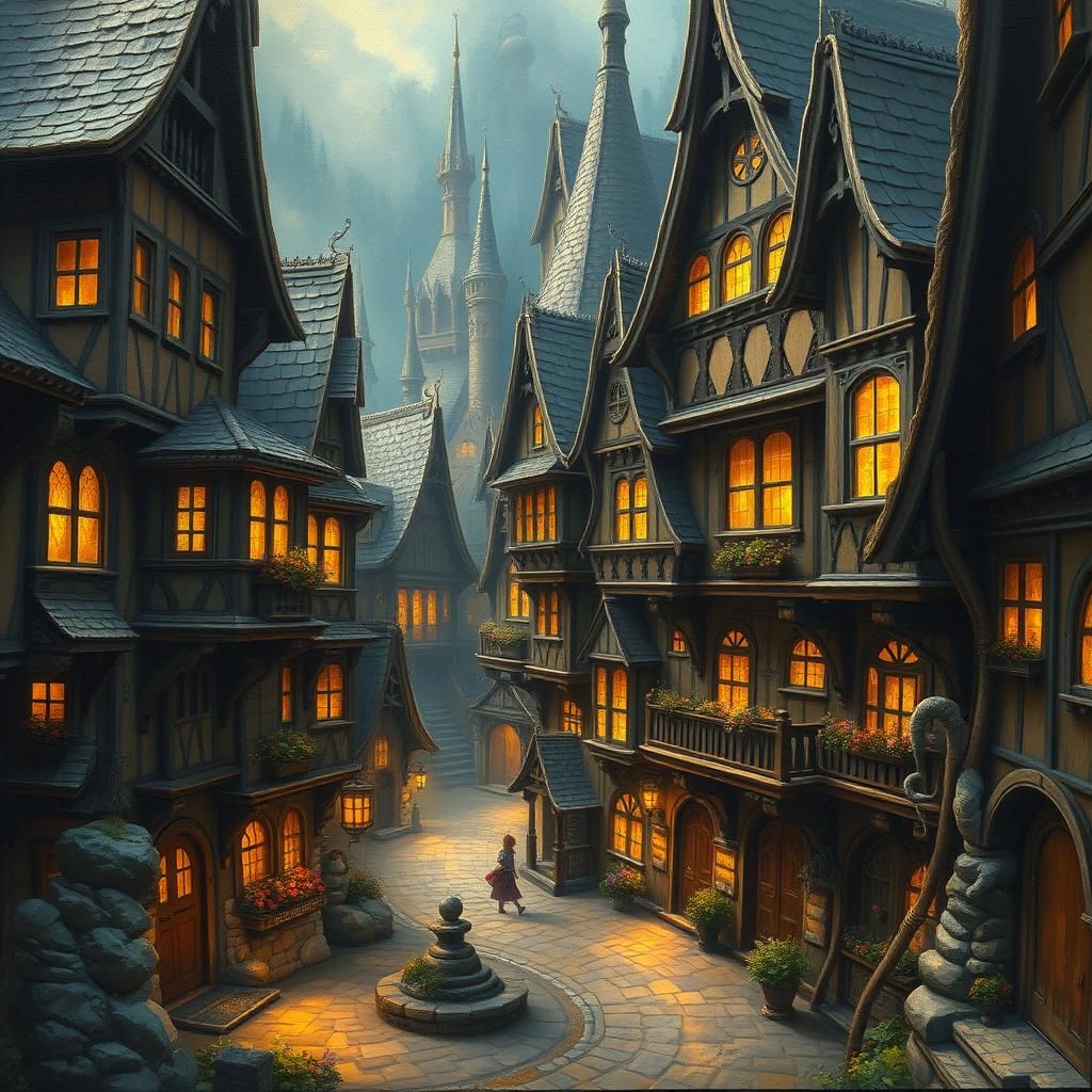 Mystical Sigma Town in Dreamlike Oil Painting