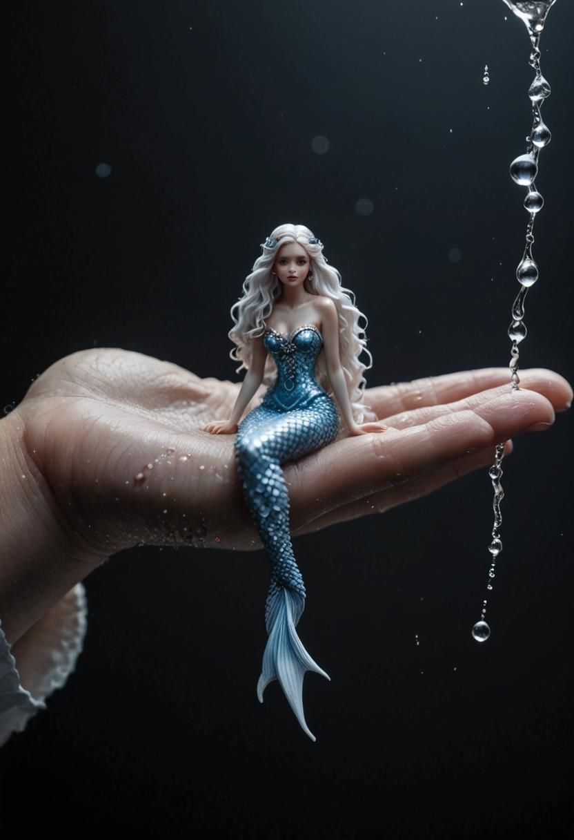 Hyperrealistic Tiny White Mermaid in Hand