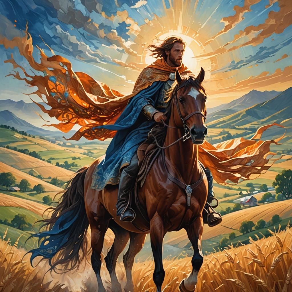 Horse Rider in Farm Country, Oil Painting Style