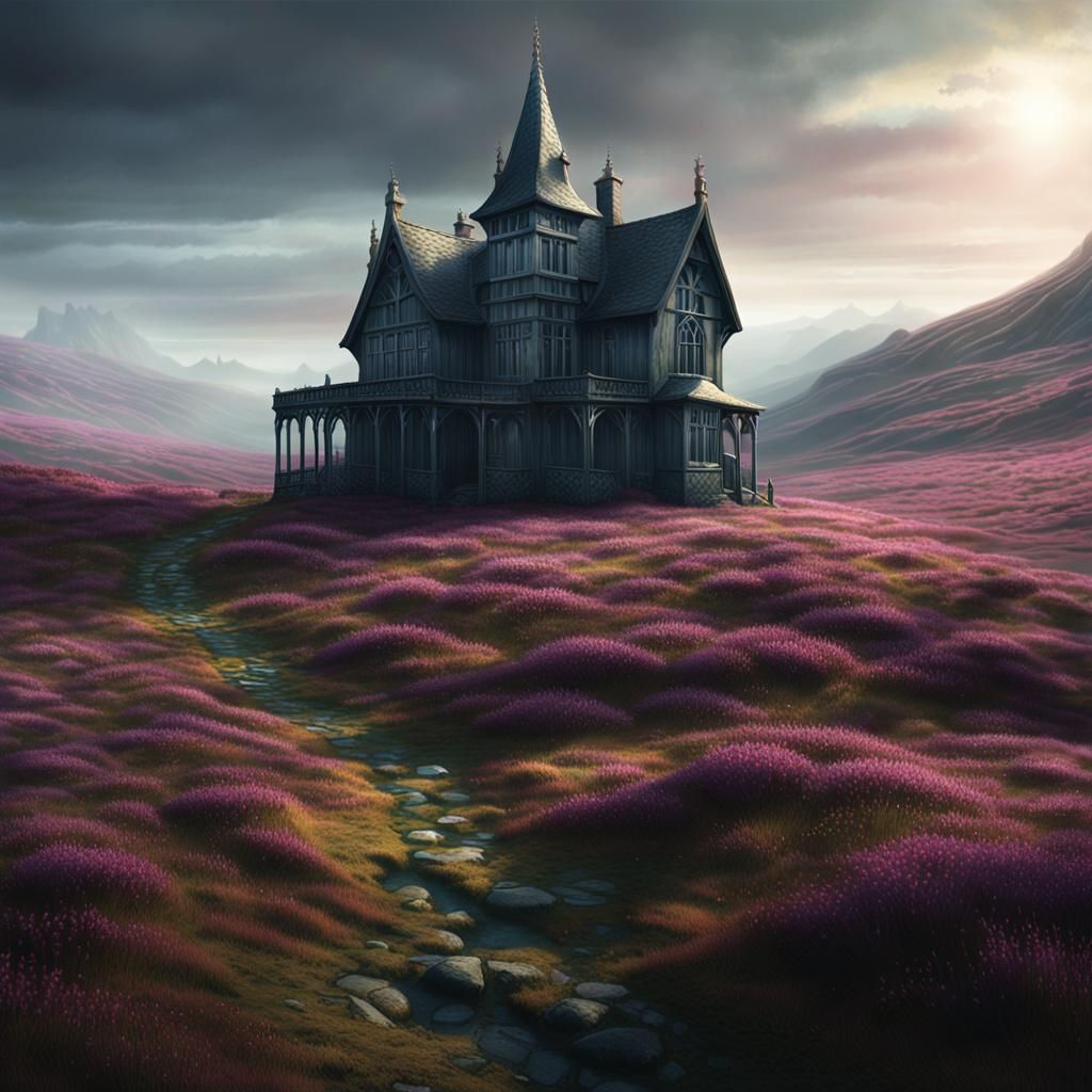 Gothic House on Moor in Dark Fantasy Style
