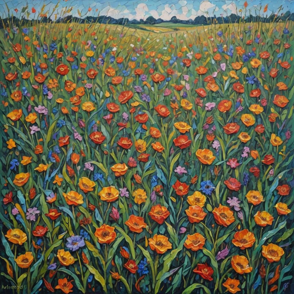 Colorful Expressionist Oil Painting with Impasto Texture