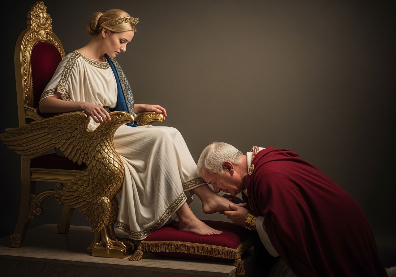 Angry Roman Empress on Eagle Throne, Photorealistic