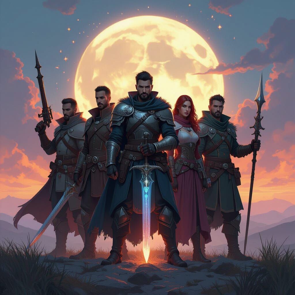 Heroic Fantasy Adventurers at Dawn in Digital Painting Style