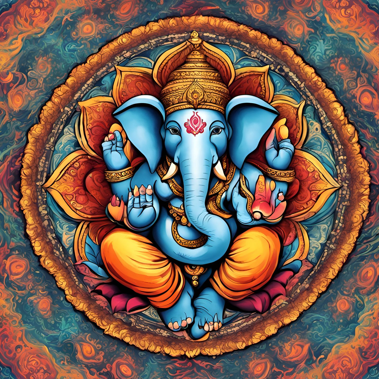 Ganesh Mandala in Rich, Colorful Splash Art