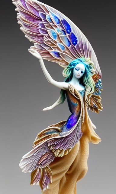 Opalescent Porcelain Android with Wings