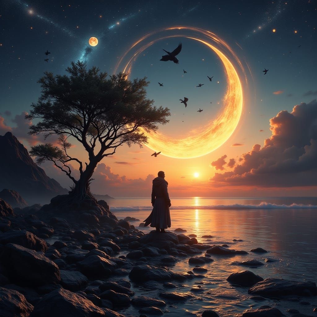 Sorcerer's Sunset: A Hyperrealistic Fantasy Landscape