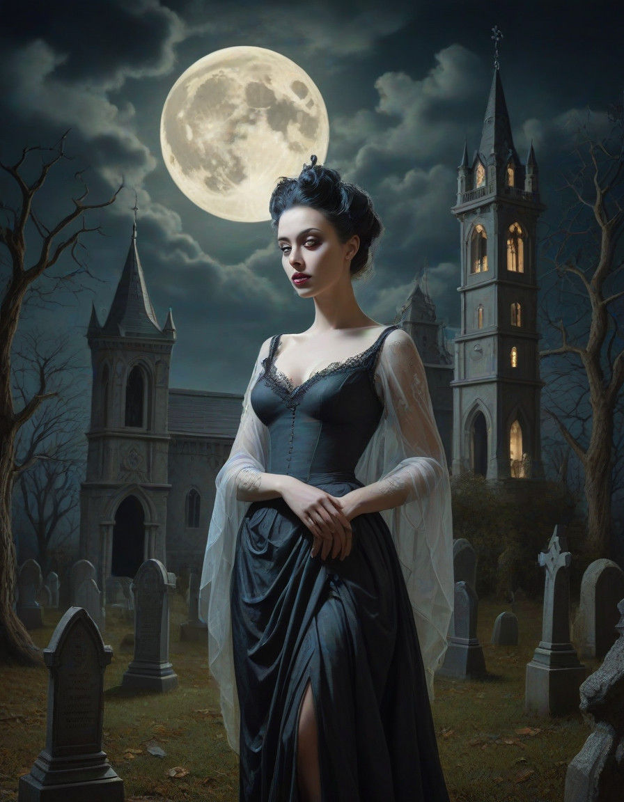 Ethereal Pinup in Midnight Graveyard