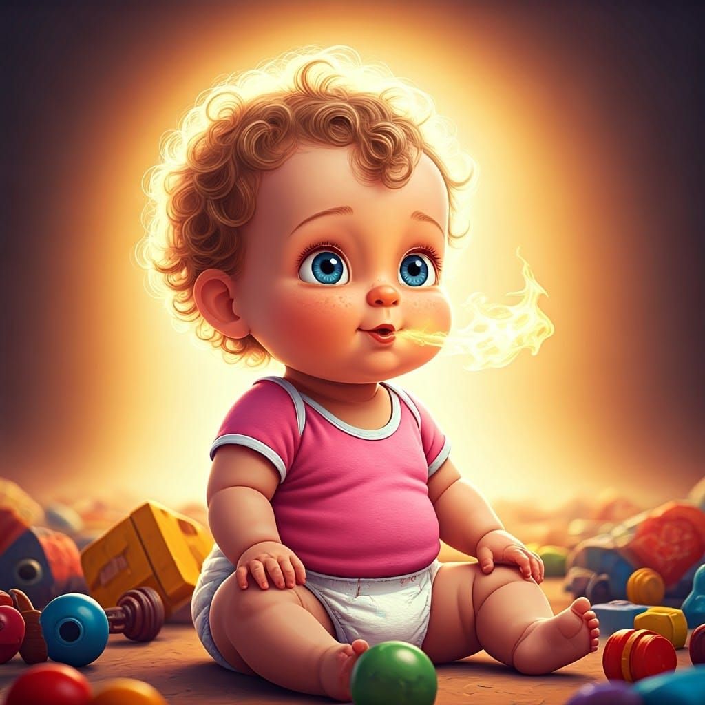 Charming Baby Delights in Fiery Playtime, a Whimsical 3D Dig...