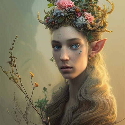 Elven Nordic Girl Portrait in Fantasy Art Style
