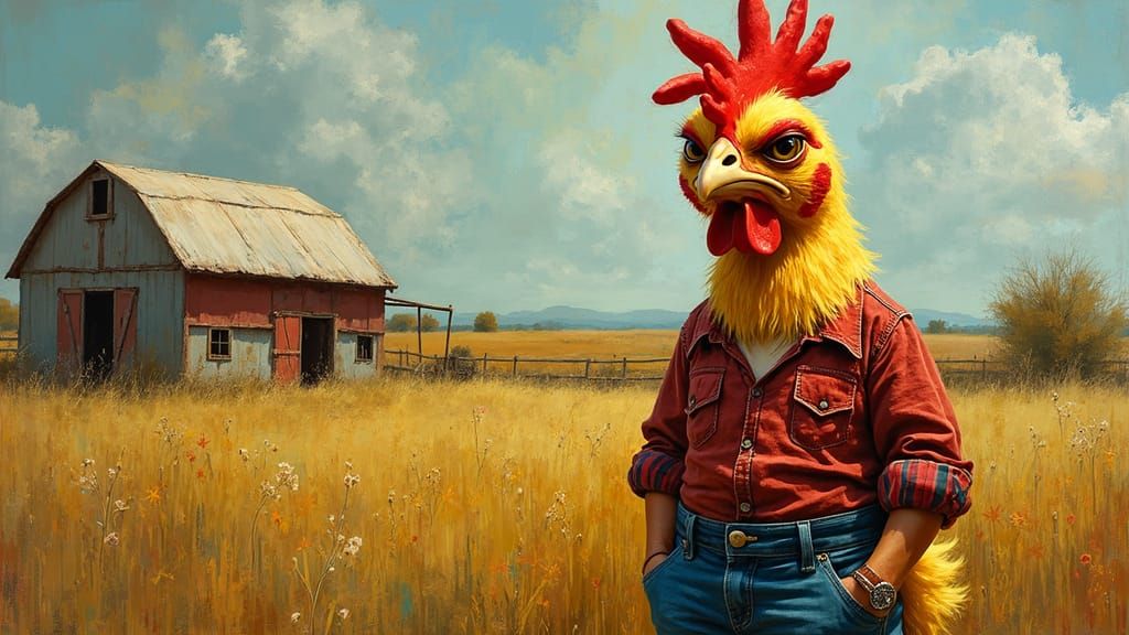 Grumpy Chick in Plaid, Expressionist Painting