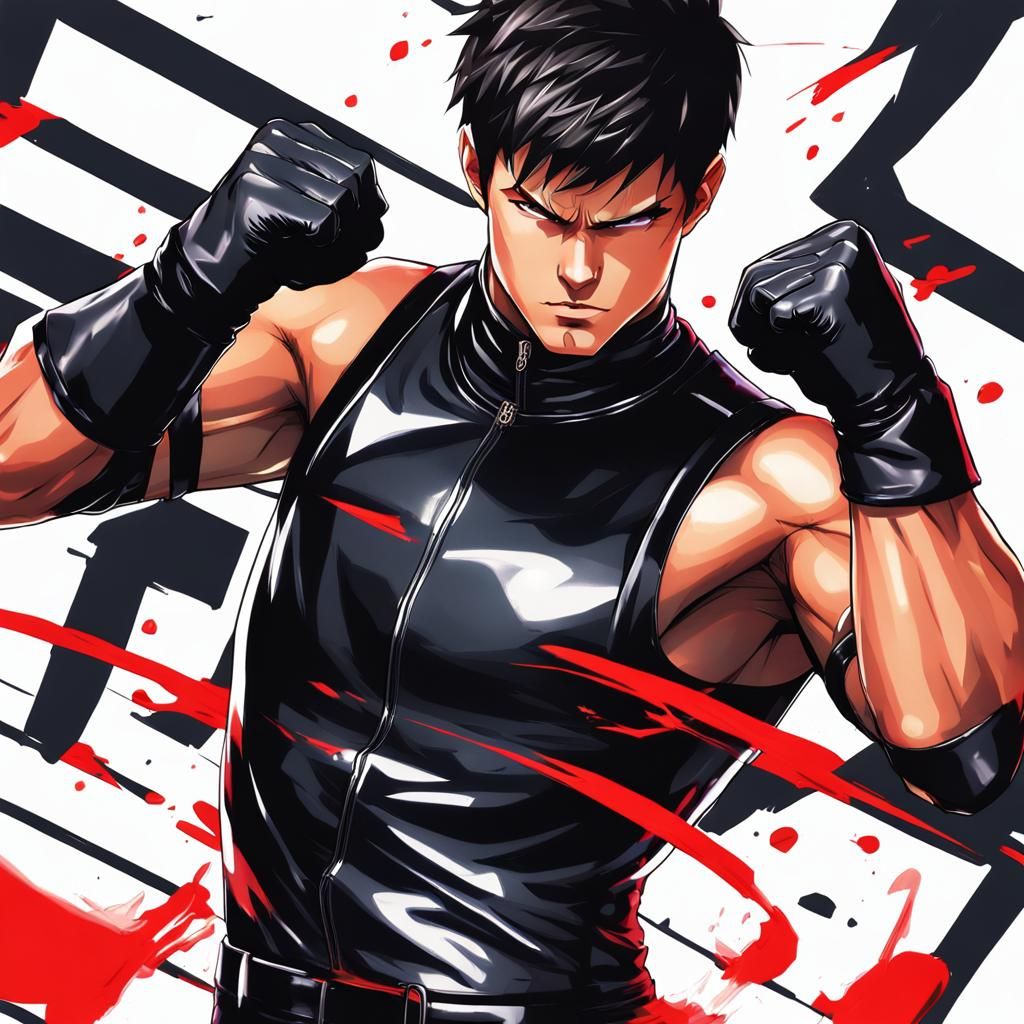 Anime Fighter in Sleeveless Latex Suit