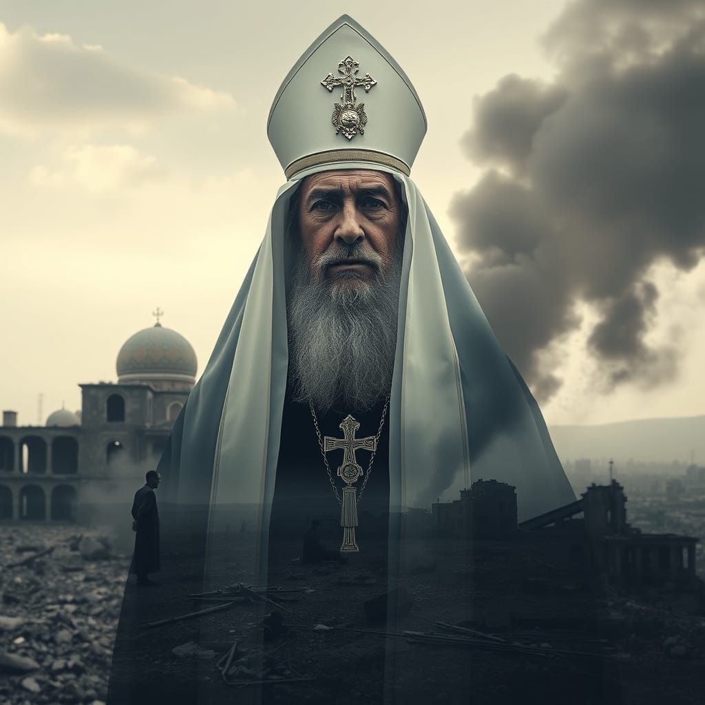 War-Torn Faith in Haunting Double Exposure