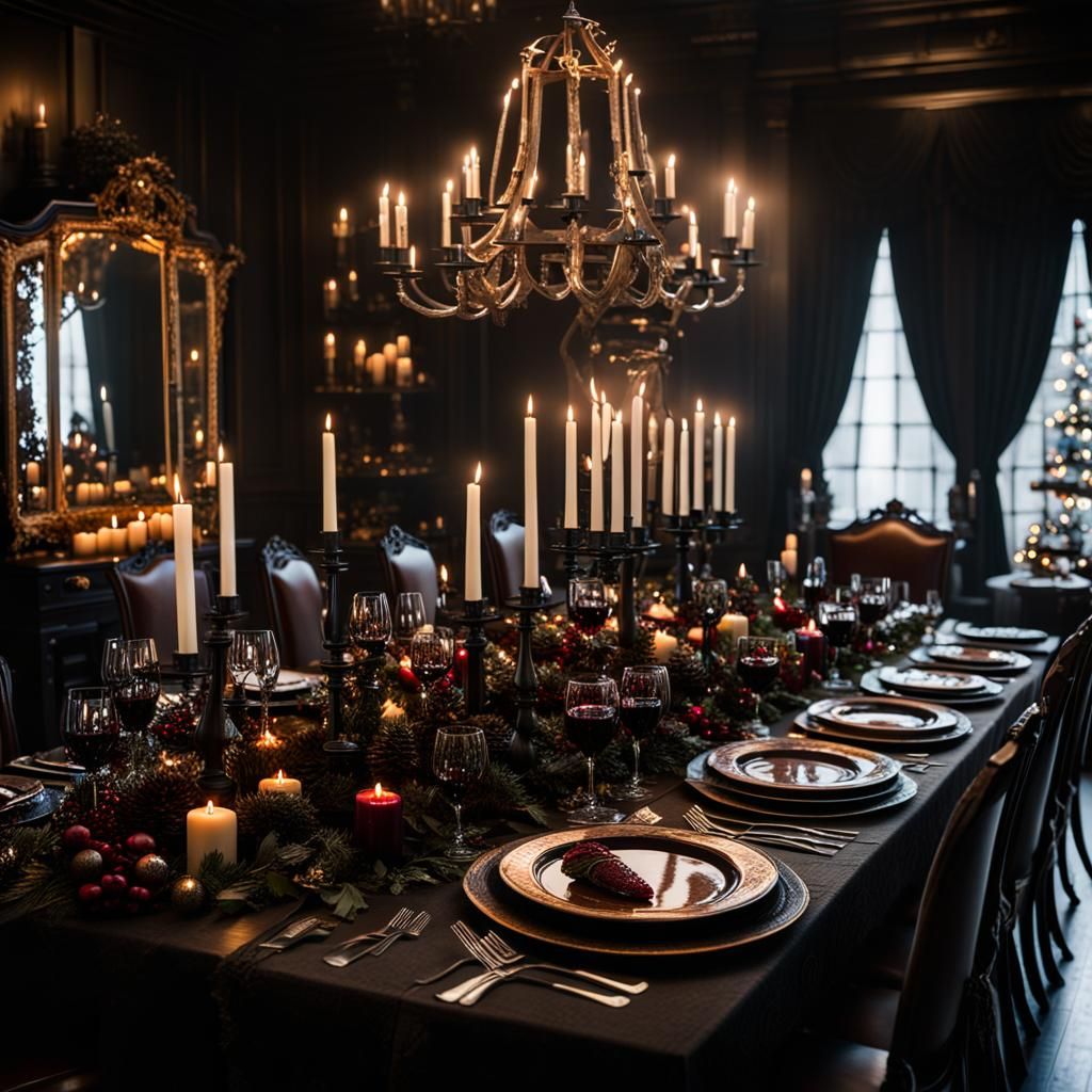 Gothic Christmas Feast in Black Grand Dining Room