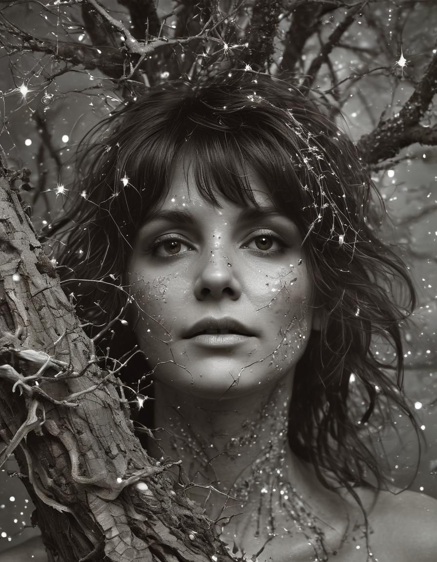 Surreal Woman Transforms Into Tree in Retro-Futuristic Style