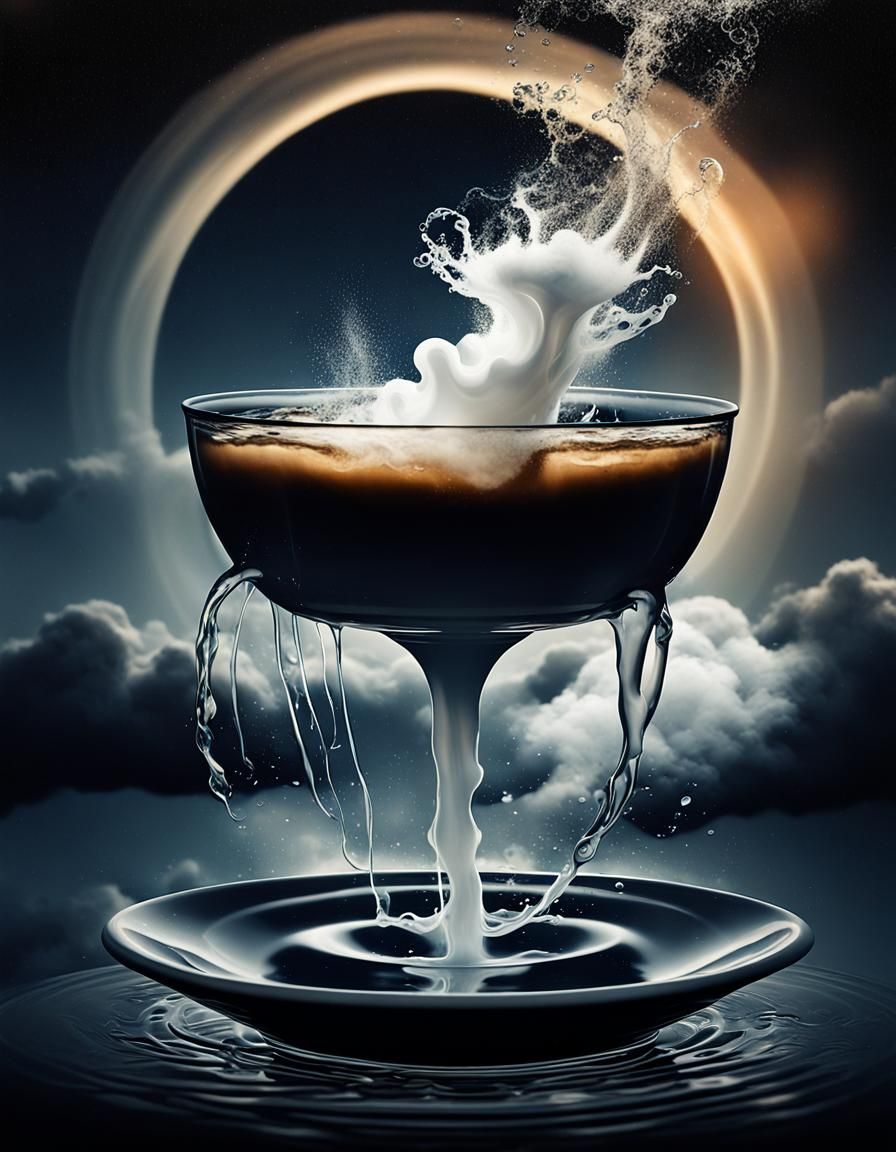Surreal Coffee Splash with Diving Figure