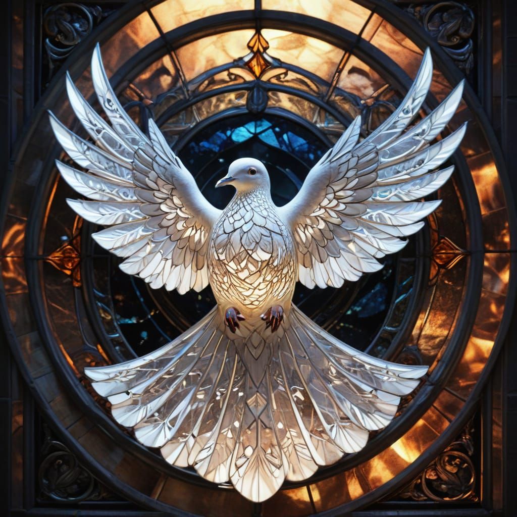 Stained Glass Dove in Ethereal Light
