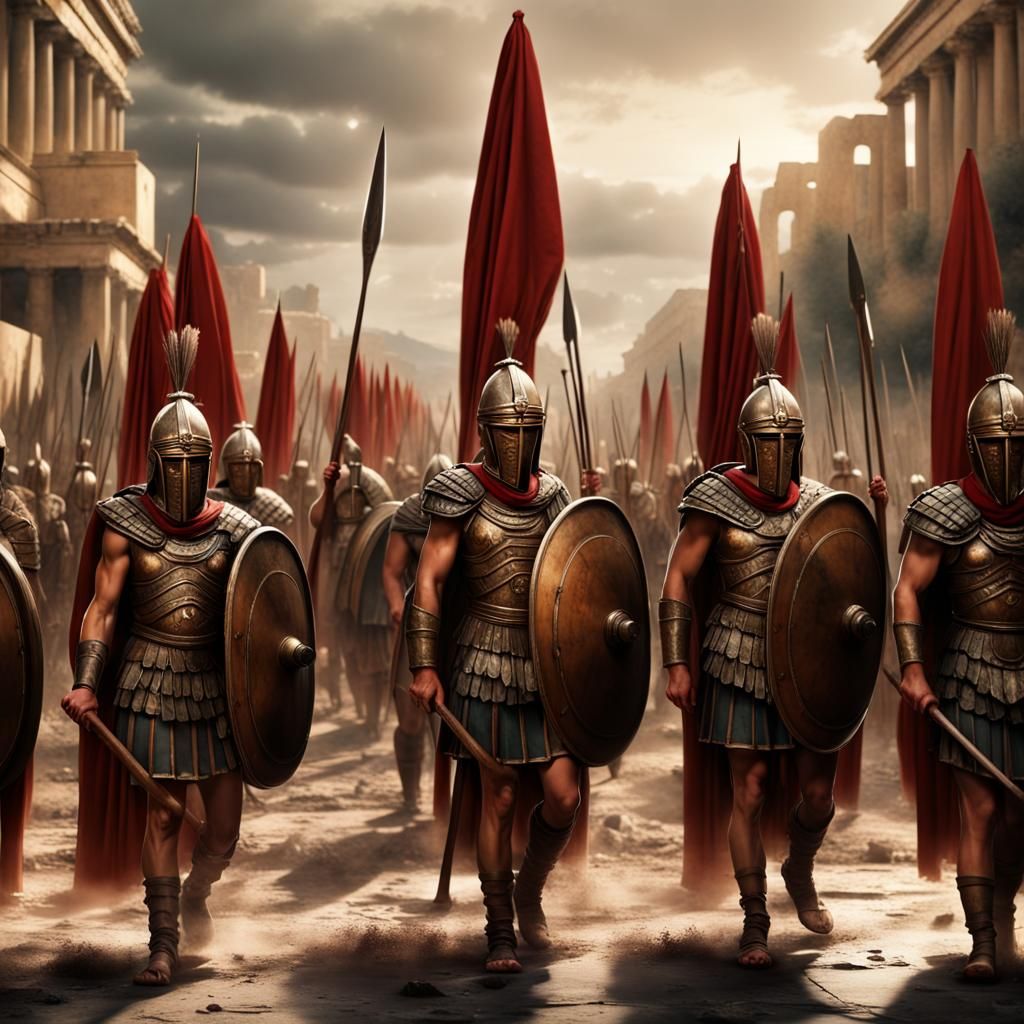 Hoplite Guards Marching in Ancient Greece