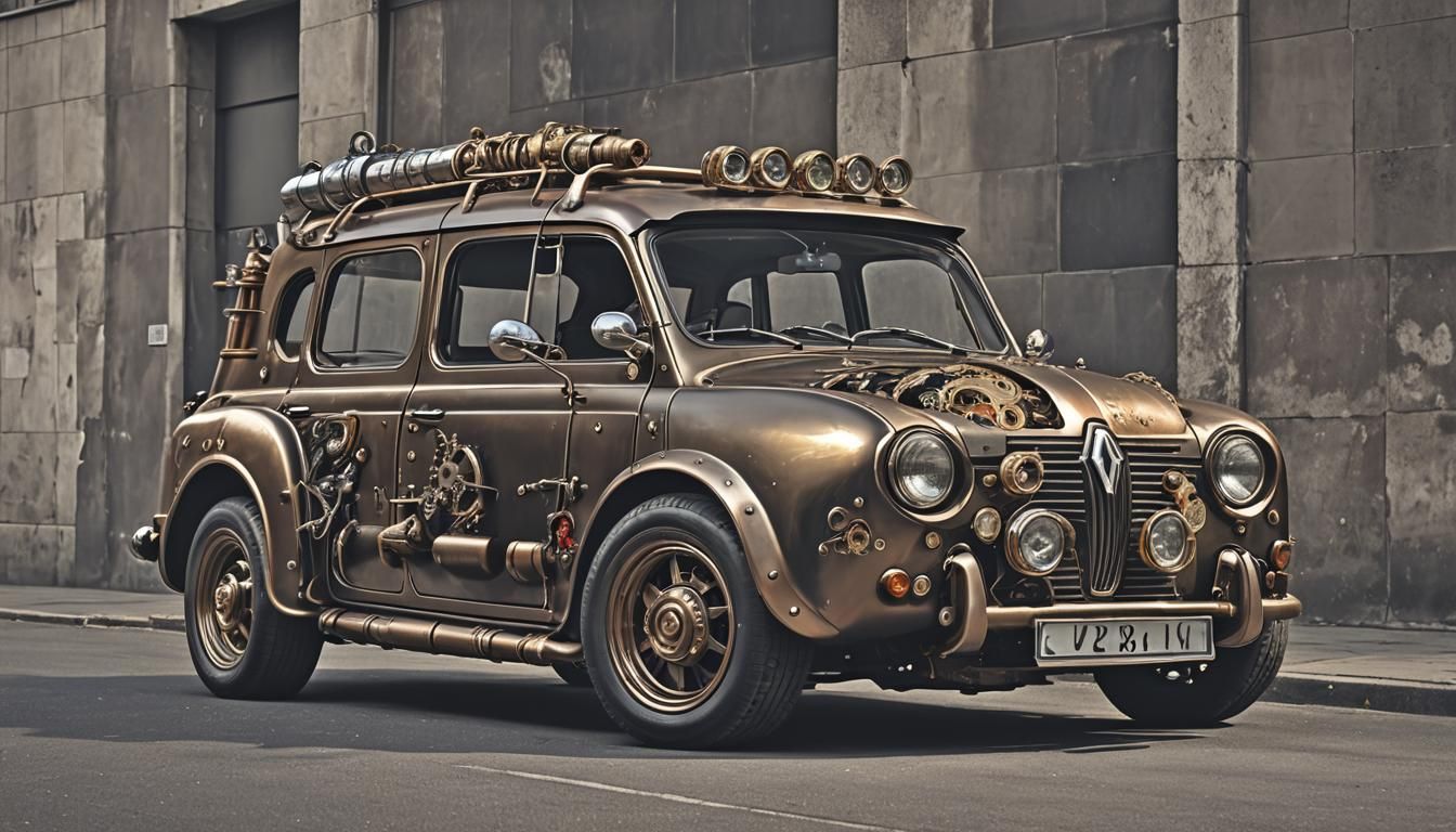 Steampunk Hot Rod Renault 4L in Dark City