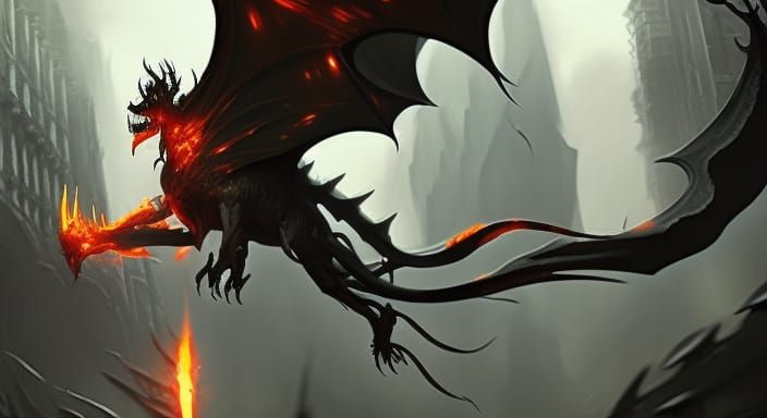 Black Dragon Cityscape: Dark Fantasy Art