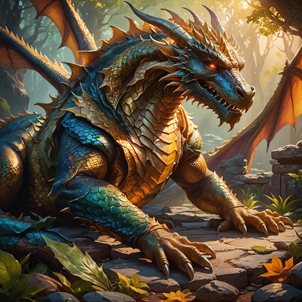 Sleeping Dragon in Triadic Colors, Fantasy Art