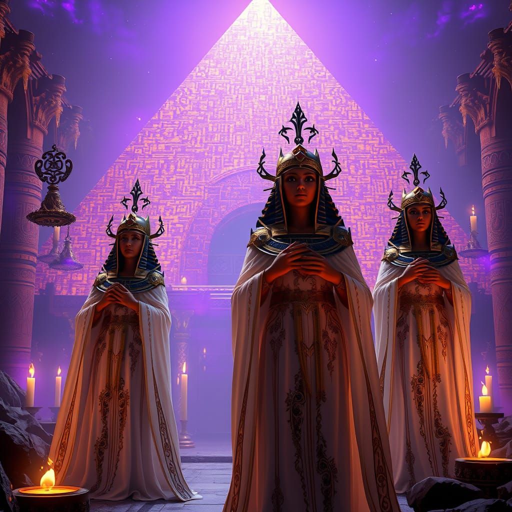 Egyptian Shrine Maidens Perform Rituals in Pyramid