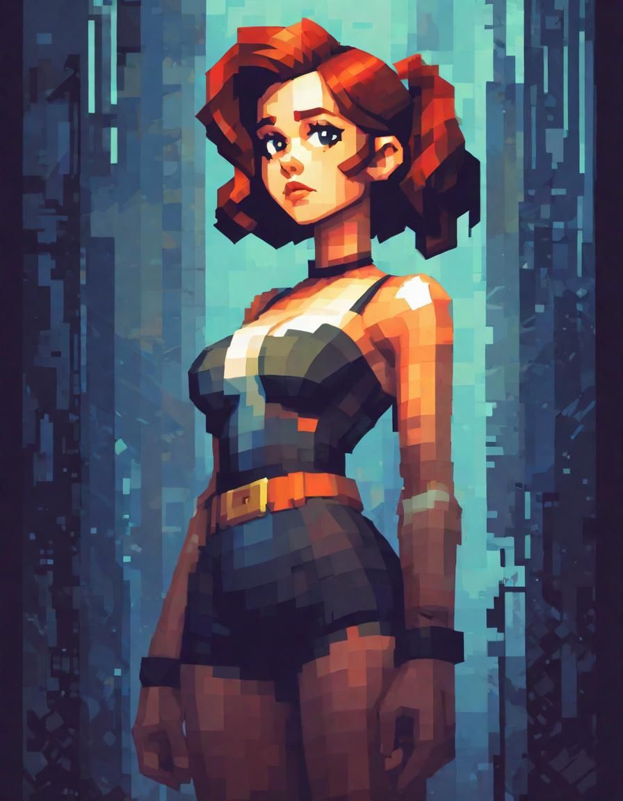 Pixelated Girl in Graphic Novel Pixel Art Style