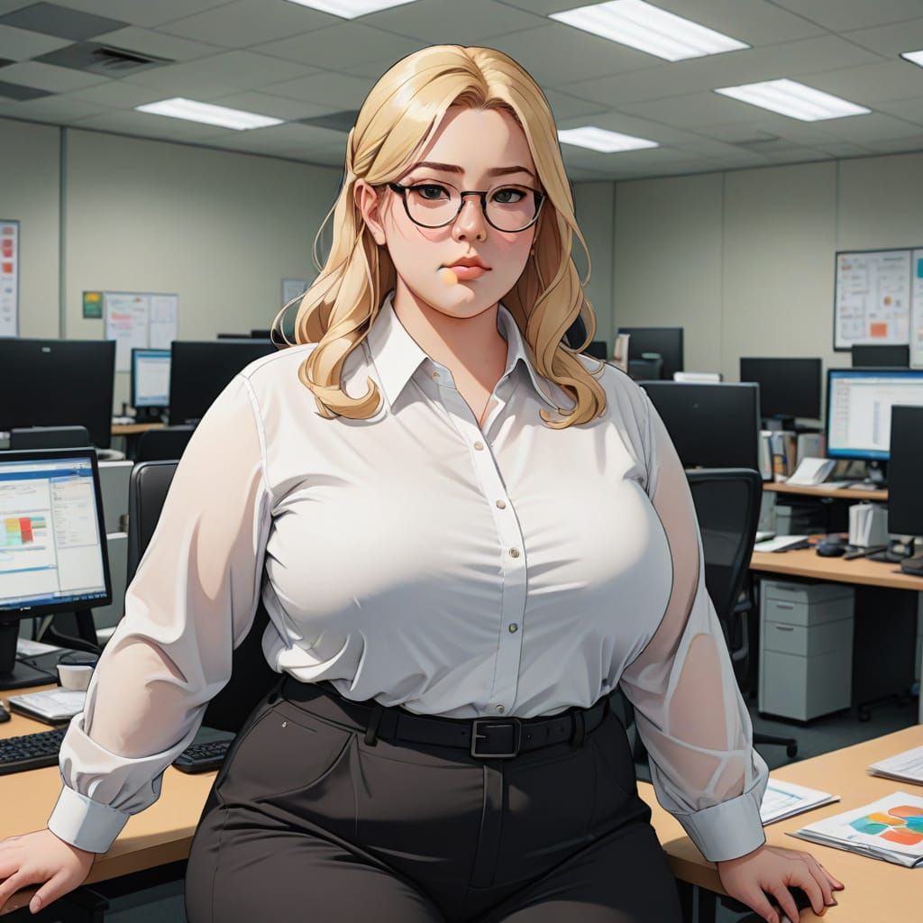 Sultry Blonde Supermodel in Elegant Office Setting