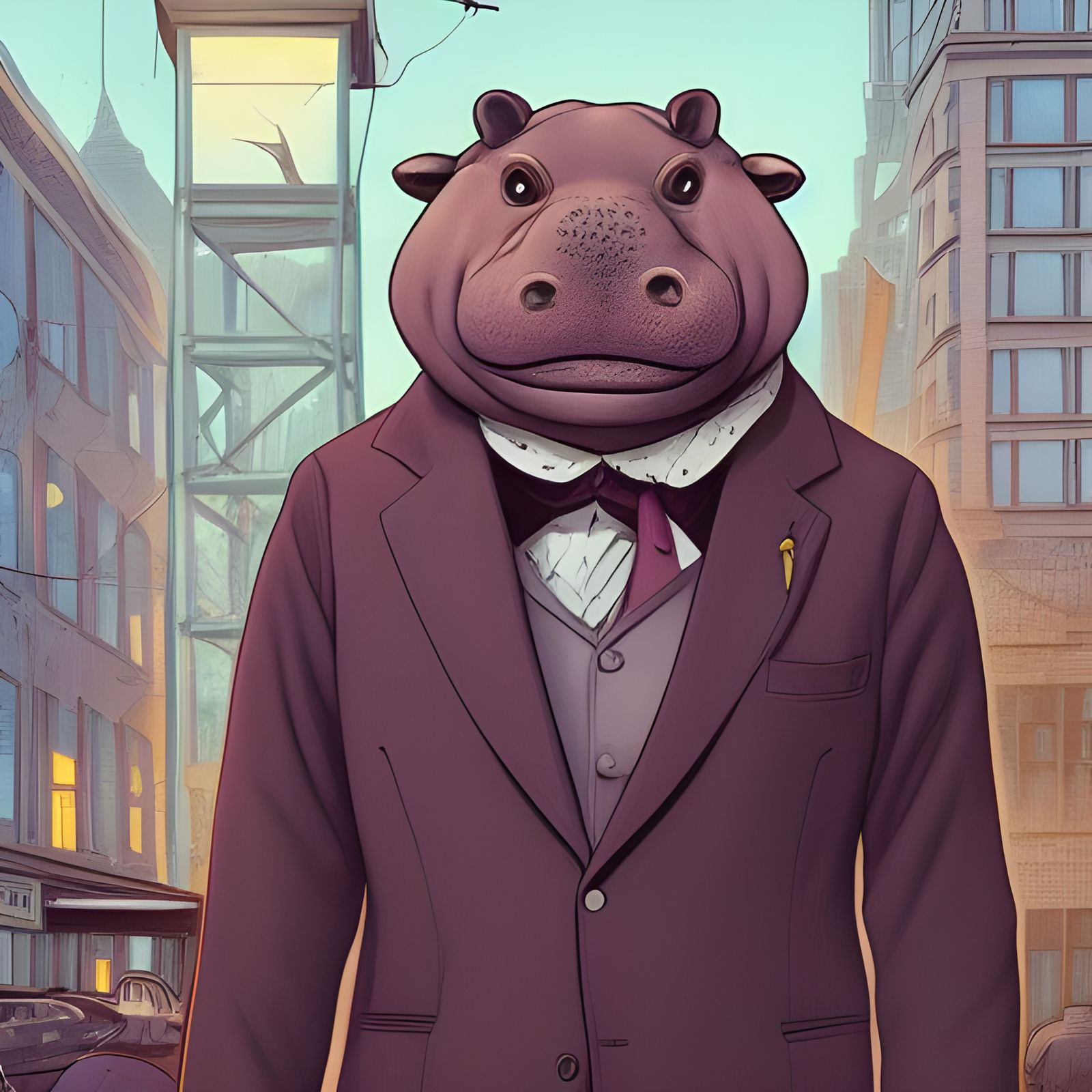 Victorian Hippo Portrait: Hyperdetailed Digital Art