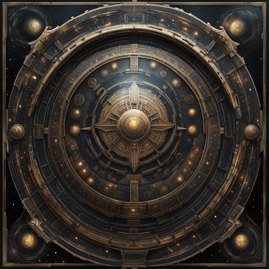 Celestial Guardian Spaceship Cruises Through Cosmic Expanse